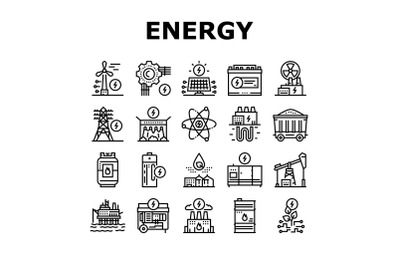 Energy Electricity And Fuel Power Icons Set Vector