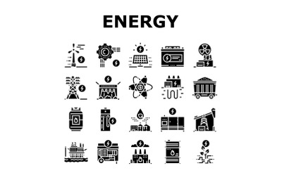 Energy Electricity And Fuel Power Icons Set Vector