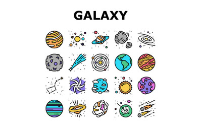 Galaxy System Space Collection Icons Set Vector