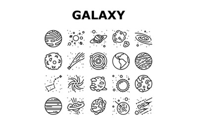 Galaxy System Space Collection Icons Set Vector