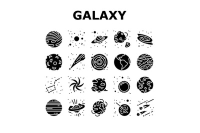 Galaxy System Space Collection Icons Set Vector