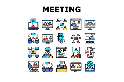 Online Video Meeting Collection Icons Set Vector