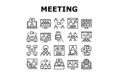 Online Video Meeting Collection Icons Set Vector