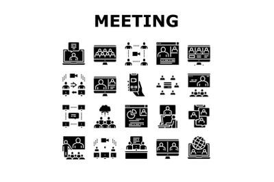 Online Video Meeting Collection Icons Set Vector