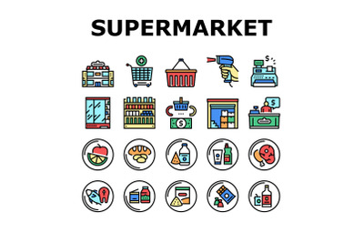 Supermarket Store Collection Icons Set Vector