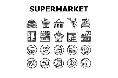 Supermarket Store Collection Icons Set Vector