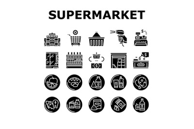 Supermarket Store Collection Icons Set Vector