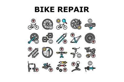 Bike Repair Service Collection Icons Set Vector