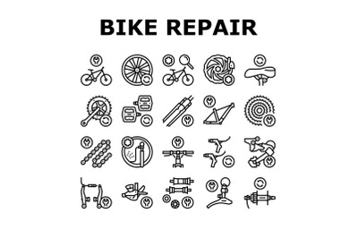 Bike Repair Service Collection Icons Set Vector