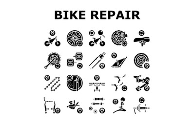 Bike Repair Service Collection Icons Set Vector