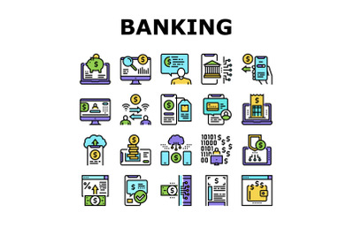 Online Banking Finance Collection Icons Set Vector