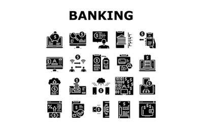 Online Banking Finance Collection Icons Set Vector