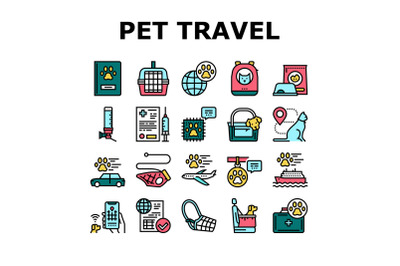 Pet Travel Equipment Collection Icons Set Vector