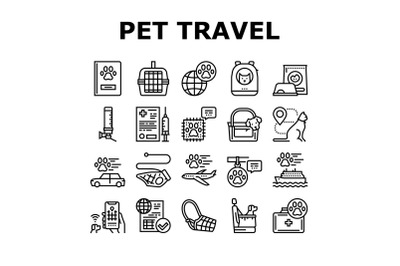 Pet Travel Equipment Collection Icons Set Vector