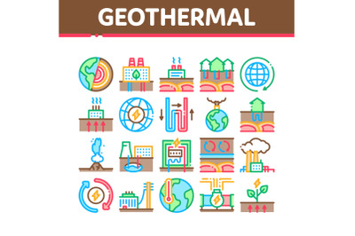 Geothermal Energy Collection Icons Set Vector Illustrations