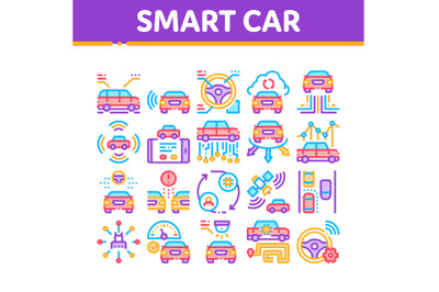 Smart Car Technology Collection Icons Set Vector