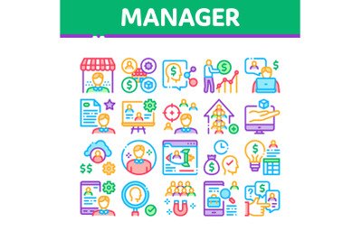 Account Manager Work Collection Icons Set Vector