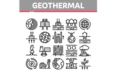 Geothermal Energy Collection Icons Set Vector Illustrations