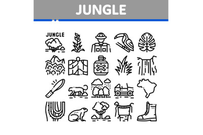 Jungle Tropical Forest Collection Icons Set Vector