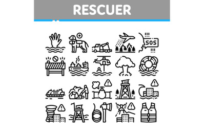 Rescuer Equipment Collection Icons Set Vector Illustrations