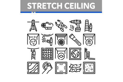 Stretch Ceiling Tile Collection Icons Set Vector