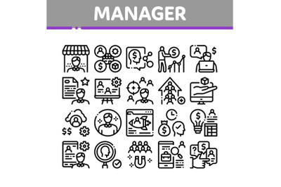 Account Manager Work Collection Icons Set Vector