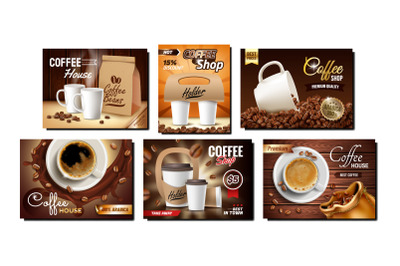 Coffee Shop Collection Promo Posters Set Vector