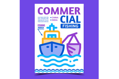 Commercial Fishing Creative Promo Banner Vector