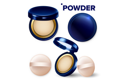 Makeup Powder And Puff Compact Cosmetic Set Vector