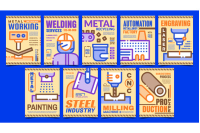 Metallurgical Industry Promo Posters Set Vector