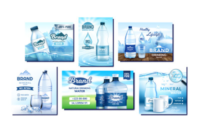 Mineral Water Creative Promo Posters Set Vector