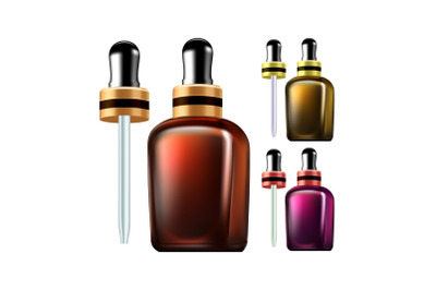 Essential Oil Bottles With Pipette Set Vector