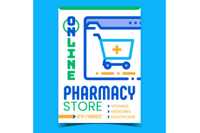 Online Pharmacy Store Advertising Poster Vector