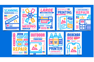 Polygraphy Service Advertising Posters Set Vector