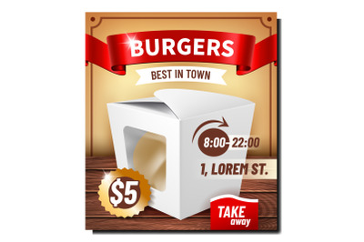 Burgers Food Carry Box Promotional Banner Vector