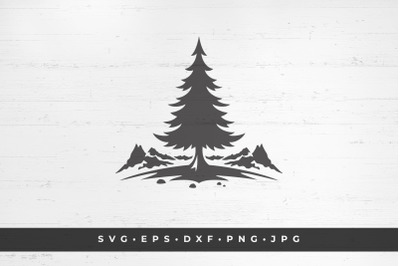 Mountain landscape with spruce.  vector illustration. SVG, PNG, DXF, E