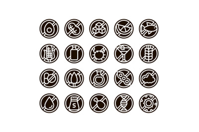 Allergen Free Products Glyph Icons Set Vector