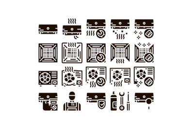 Conditioner Repair Glyph Icons Set Vector