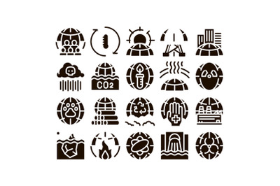 Environmental Problems Glyph Icons Set Vector