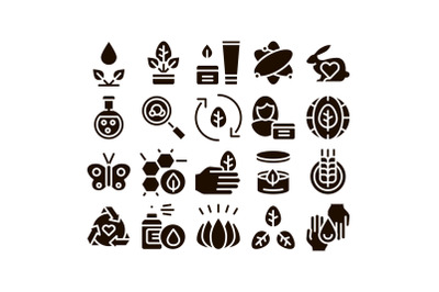 Organic Cosmetics Glyph Icons Set Vector.