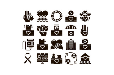 Volunteers Support Glyph Icons Set Vector