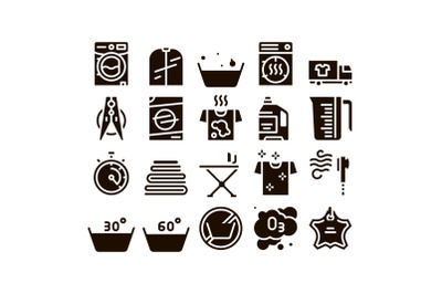 Laundry Service Glyph Icons Set Vector