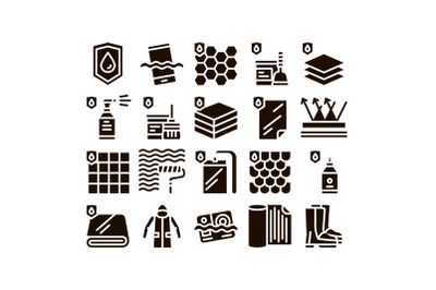 Waterproof Materials Glyph Icons Set Vector