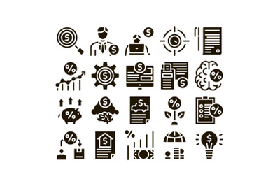 Investor Financial Glyph Set Vector