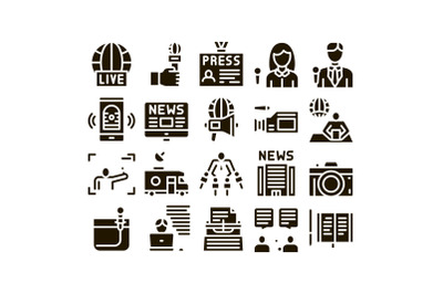 Journalist Reporter Glyph Set Vector