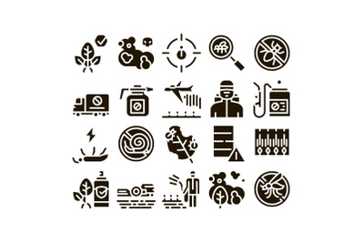 Pesticides Chemical Glyph Set Vector