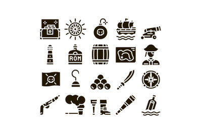 Pirate Sea Bandit Tool Glyph Set Vector