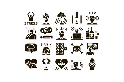 Stress And Depression Glyph Set Vector