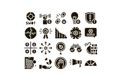 Swot Analysis Strategy Glyph Set Vector