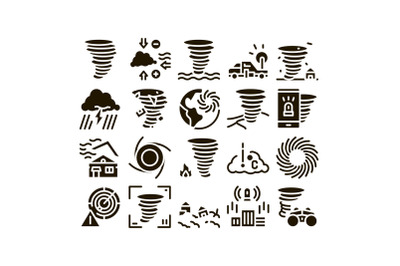 Tornado And Hurricane Glyph Set Vector